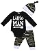 3PCS Newborn Baby Boys Cute Letter Print Romper+Camouflage Pants+Hat Outfits Set (12-18 M, Little Man)