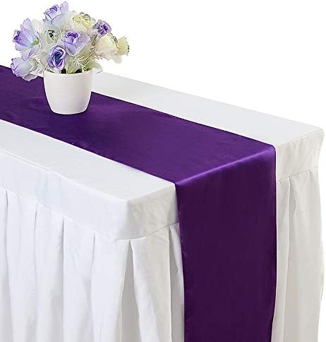 Gold Fortune 10PCS 12 x 108 Inch Satin Table Runner Wedding Banquet Decoration (Dark Purple)