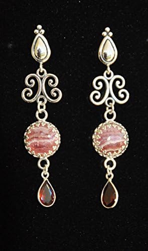 Rhodocrosite and Faceted Garnet Sterling Silver Drop Earrings