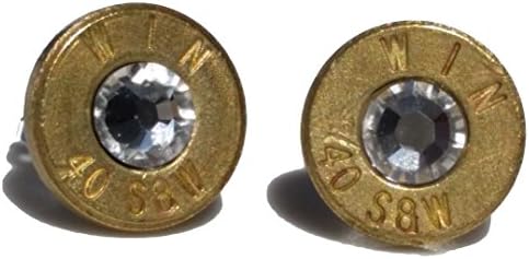 .40 S&amp;W Brass Bullet Earrings with Swarovski Clear Crystal. Brand New!