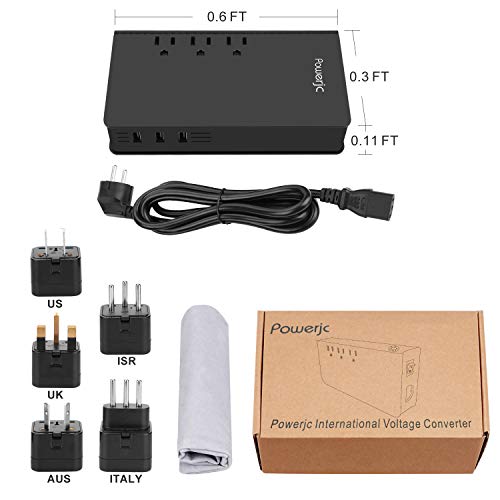 Voltage Converter Power Adapter Universal Power Step Down 220V to 110V 350W Max with 3 USB Smart Charging Ports,for Hair Curler Flat Iron Black Powerjc
