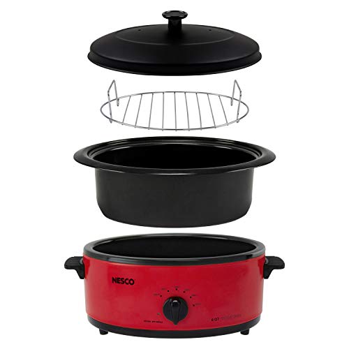 NESCO 481612, Roaster Oven with Porcelain Cookwell, Red, 6 quart, 750