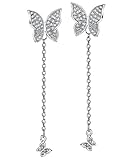Mints Sterling Silver Butterfly Earring Cubic Zirconia Dangle Earrings Drop Jewelry for Women