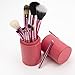 12pcs Professional Makeup Brushes Make Up Brush Set & Leather Brush Holder Pot（Red rose）