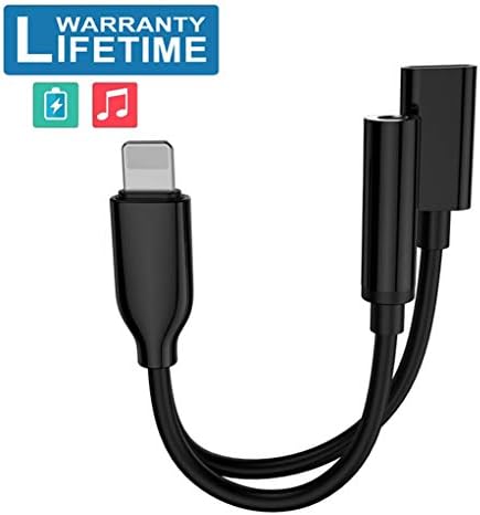 Headphones Adapter 3.5mm Jack for iPhone Xs/Xs Max/XR/ 8/8 P/ 7/7 P for iPhone Dongle Aux Adaptor 2 in 1 Accessories Splitter Adapter Charger Cables & Audio Connector Support All iOS Systems-Black
