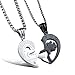 His and Her Heart Shaped Puzzle Couple Necklaces Love Heart Pendant Necklaces Women Men 2 Matching Set Necklaces Love Valentines Christmas Black & Silver