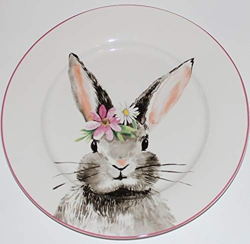 Ciroa Easter Bunny 10-1/2" Dinner Plates - Set of 4 (Pink Floral Bunny.)