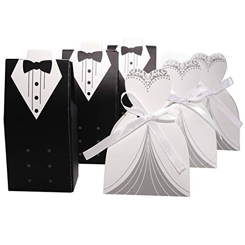 Wedding Party Favors Candy Treat Boxes - Tuxedo Dress Groom Bride Candy Boxes Small Gift Boxes Bulk Engagement Bridal Shower Anniversary Party Boxes Supplies, 100pc