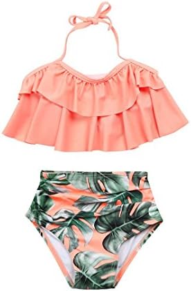 Clearance! Kid Swimwear, Neartime 2Pcs Sleeveless Toddler Baby Bikini Girls Ruffles Bathing Bikini Set Outfits Print Swimsuit (6T, Pink)