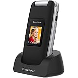 Easyfone Prime A1 3G Unlocked Senior Flip Cell Phone, Unlocked to at&amp;T and T-Mobile, SOS Button, 2.4-Inch HD Display with Big Font and Big Keypad, Flashlight Quick Switch with Charging Dock (Black)