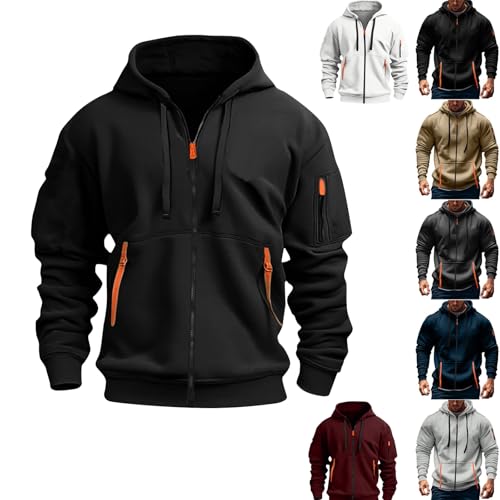 Hoodies For Men,Sports Casual Hoodie Cardigan Zipper Sweatshirt Lightweight Long Sleeve Sweatshirt Active Stretchable Jacket Multi Pockets Cardigans S-3Xl (UK, Numeric, 110, Regular, Black)
