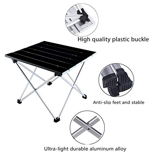 SYOURSELF Folding Camping Table, Portable Aluminum Camp Table Desk Lightweight Durable Compact Roll Up Picnic Tables for Indoor Outdoor Camp Hiking BBQ Backpacking Travel Fishing Beach(Black) - Thumbnail 3