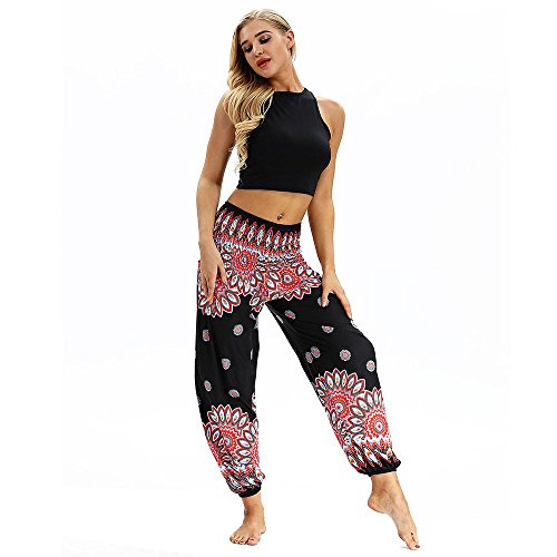 Limsea Yoga Pants Harem Pants Women Hippie Bohemian Boho Casual Smocked Waist Floral Prints Aladdin
