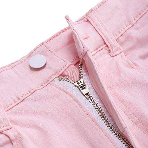 Simayixx Shorts for Women Women's High Waist Microstretch Cotton Denim Shorts Pocket Sexy Soild Summer Pants Trousers Pink - Thumbnail 4
