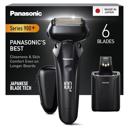 Panasonic Series 900+ ES-LS9A 6-Blade Wet & Dry Rasoio Elettrico Per Gli Uomini, Rasoio Elettrico Con Sensore Barba Reattivo, Pulizia Automatica E Sistema Di Ricarica, nero