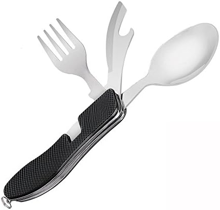 4-In-1 Camping Utensil Stainless Steel Fork Knife Spoon Bottle Opener Set for Hiking Survival