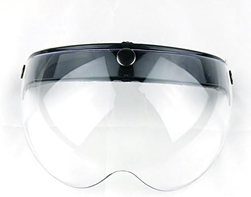 Motorcycle Retro Pilot-Style Open Face Helmet Wind Shield 3 Snap-Button Visor Flip Up Down(Clear)