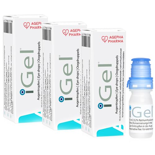 iGel® Moisturizing Eye Drops | Preservative-Free Artificial Tears for Dry, Red, Itchy Eyes | Long-Lasting Relief & Hydration | Contact Lens Safe | Hyaluronic Acid | Made in Europe - 3 x 10ml Bottle