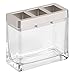 mDesign Glass Bathroom Vanity Countertop Accessory Set - Includes Foaming Soap Dispenser, Divided Toothbrush Holder, Tumbler Rinsing Cup, Soap Dish - 4 Pieces - Clear/Brushed