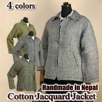 Amazon ジャケット レディース コットン インド綿 ジャカード織 ジャケット チェック 幾何学模様 M A グレー系 長方形模様 コート ジャケット 通販