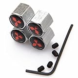 Black Mitsubishi Anti-theft Chrome Car Wheel Tire Valve Stem Caps