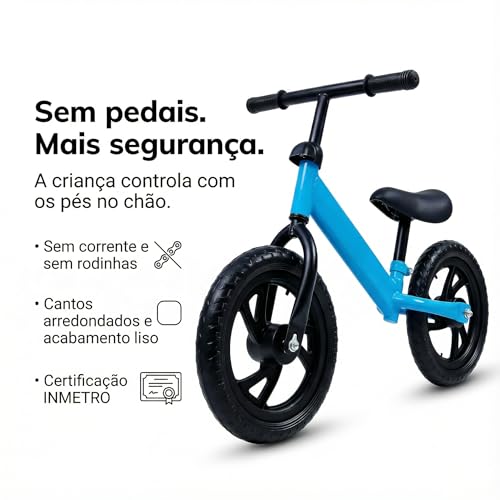 Bicicleta de Equilíbrio Infantil URBANIUS Sem Pedal com Guidão 360 e Assento Ajustável 2 a 4 Anos, Desenvolve Equilíbrio e Coordenação, Certificada INMETRO