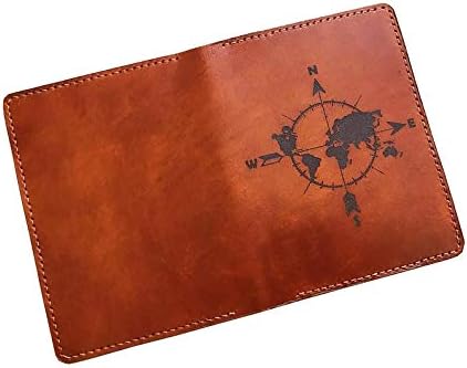 Simple compass world map genuine leather handmade passport wallet cover holder travel accessories - 1LE