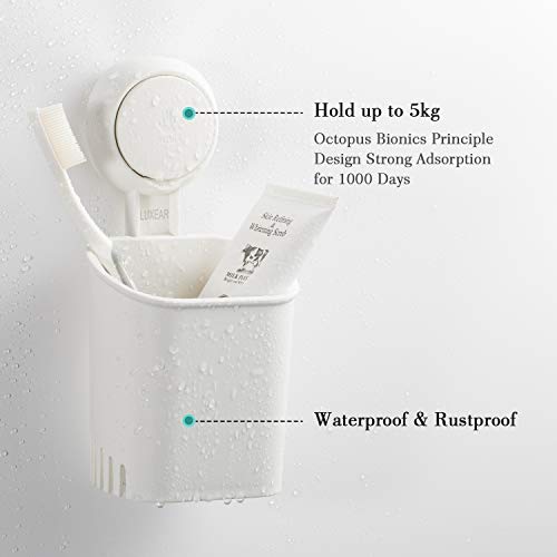 LUXEAR Bathroom Waterproof Suction Cup Toothbrush Holder Drill-Free Removable Wall Mounted Toothpaste Razor Suction Holder - Multifunction Shower Storage Organizer for Small Toiletry Items, White - Thumbnail 2
