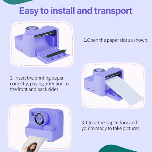 Instant Print Camera for Kids, Fun DIY Printing Camera for Girls Boys, Colored Pens and Printing Paper, Digital Camera with 2.4" Screen, 32GB SD Card, HD 1080P, Holiday Birthday Gifts