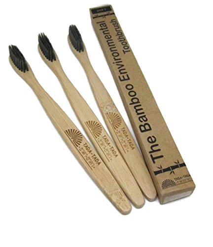 Bamboo Charcoal Extra Clean Toothbrush Natural 100% Soft Bristles by tada-tada 3Pcs.