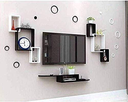 Urban Guru Black Tv Entertainment Wall Unit Engineered Wood Wall Set Top Box Stand With 2 Interlock Set And Rings Multipurpose For Living Room Home Decor Catchstory