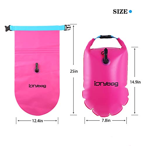 IDRYBAG Safety Swim Buoy Adult Tow Float, Triathletes Open Water Swim Buoy Safe Training, Inflatable Float Swim Buoy Kayaking Swimming Boating 15L