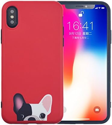 iPhone X Case, FACEVER Cute French Bulldog Matte Anti-Fingerprint Soft Silicone Girls Funny Dogs Protective Case Cover for Apple iPhone X 10 -Red