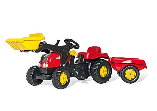 Rolly Toys 23127 - Veicolo a Pedali Kid X con Ruspa e Rimorchio, Rosso