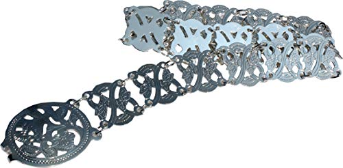 RaanPahMuang Plated Metal Linked Belt used in Asian Theatre and Weddings, Width 1inch, Length 39-41inch, Silver