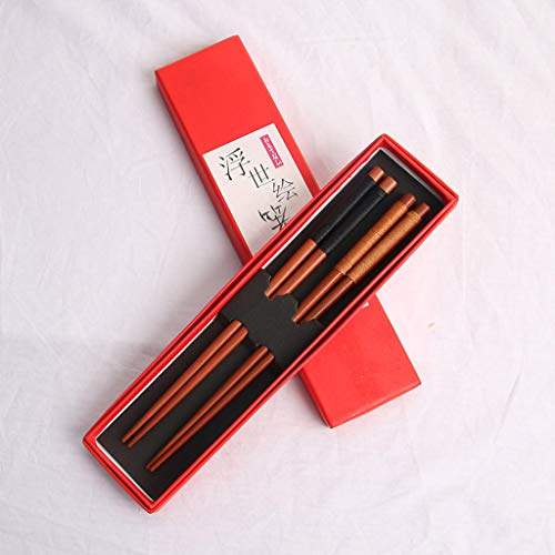 Pstars Japanese Style Wind Tied Line Chopsticks Gift Box Reusable Chopsticks Set Portable Wooden Tableware Travel Utensils for Camping, Picnic, Office or Home - Thumbnail 6