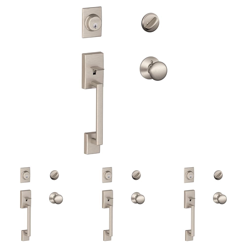 SCHLAGE F60 CEN 619 Century Single Cylinder Handleset and Plymouth Knob, Satin Nickel (Pack of 4) Image