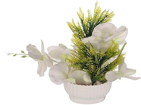 CAAJIB LuckyCharm Artificial Flower Plant with Vase Pot for Home Decor Decorative Flowers, Height 17 cm, Pink & Green (White & Green)