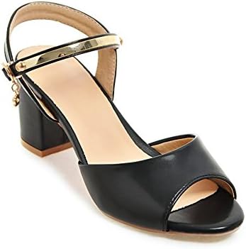 Noebo Women's Leather Heel Fashion Ankle Strap Summer Sandals Black 41 9 D(M) US