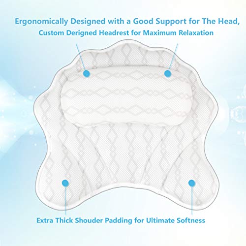 Luxury Bath Pillow Bathtub Pillow - Bath Tub Cushion for Head, Neck, Shoulder and Back Support, Hot Tub Head Rest Bath Accessories for Women & Men, Relaxation Spa Gifts Home and Travel