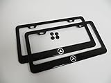 2 Pieces Mercedes-benz Logo Black Metal License Plate Frame with Screw Cap Covers
