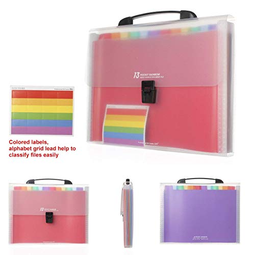 Expanding File Folder/Accordion Folder File Organizer Handle A4 Multicolor Portable Expanding Wallets Large Capacity Portable Box Document Stand Bag, Labels,Office, Study, Business (13 Pockets)