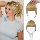 ELEFOCUS Clip in Bangs 100% Real Human Hair Extensions French 18# Fake Bangs Hair Clip on bangs for women Fringe with Temples Hairpieces Faux Bangs for Daily Wear