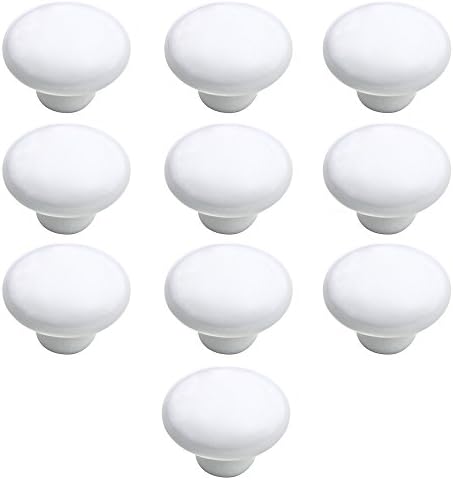 Gosear 10 Pcs 33mm Small Ceramic Round Solid Color Pull Handles Kitchen Cabinet Cupboard Drawer Door Knobs White