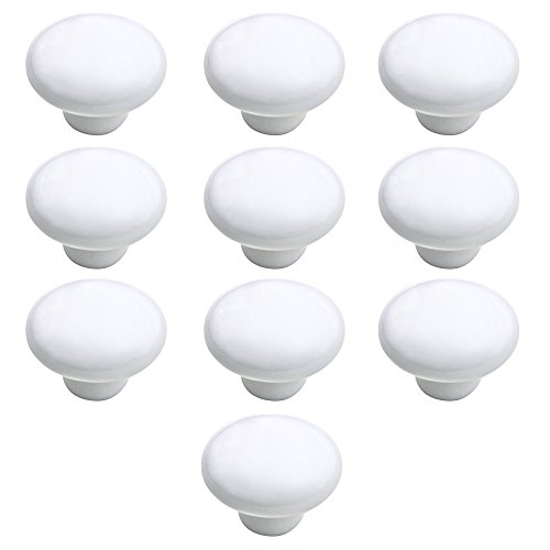Gosear 10 Pcs 33mm Small Ceramic Round Solid Color Pull Handles Kitchen Cabinet Cupboard Drawer Door Knobs White