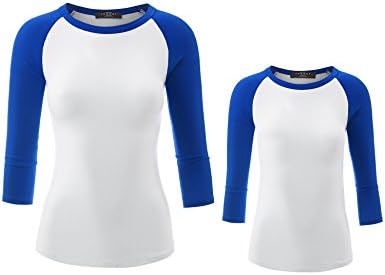 MBJ Kids PT1533 Mommy and Me 3/4 Sleeve Solid Color Block Baseball Tee XL White_Royal_Brite