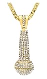 Xusamss Hip Hop Stainless Steel Microphone Pendant Crystal Necklace with 24 Inch Chain
