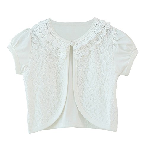 ZHUANNIAN Little Girls Bolero Short Sleeve Cap Lace Top (2-3t, White)