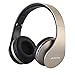 Wireless Headphones with Mic, JIUHUFH Foldable Over Ear Bluetooth Headphone Headsets for Gym Travel Work (Sweatproof, Support FM Radio & SD Card, Noise Reduction Earmuffs) -Gold