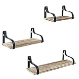 Y&ME Floating Shelves Wall Mounted Set of 3, Rustic Wood Wall Floating Shelves with Brackets, Wall Mounted Organizer Storage Shelf for Bathroom,Bedroom, Living Room, Kitchen, and Office